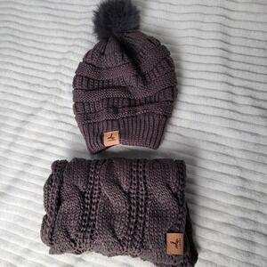 Lorome Knit Beanie Pom Hat & Infinity Scarf Set Chunky Cable Winter